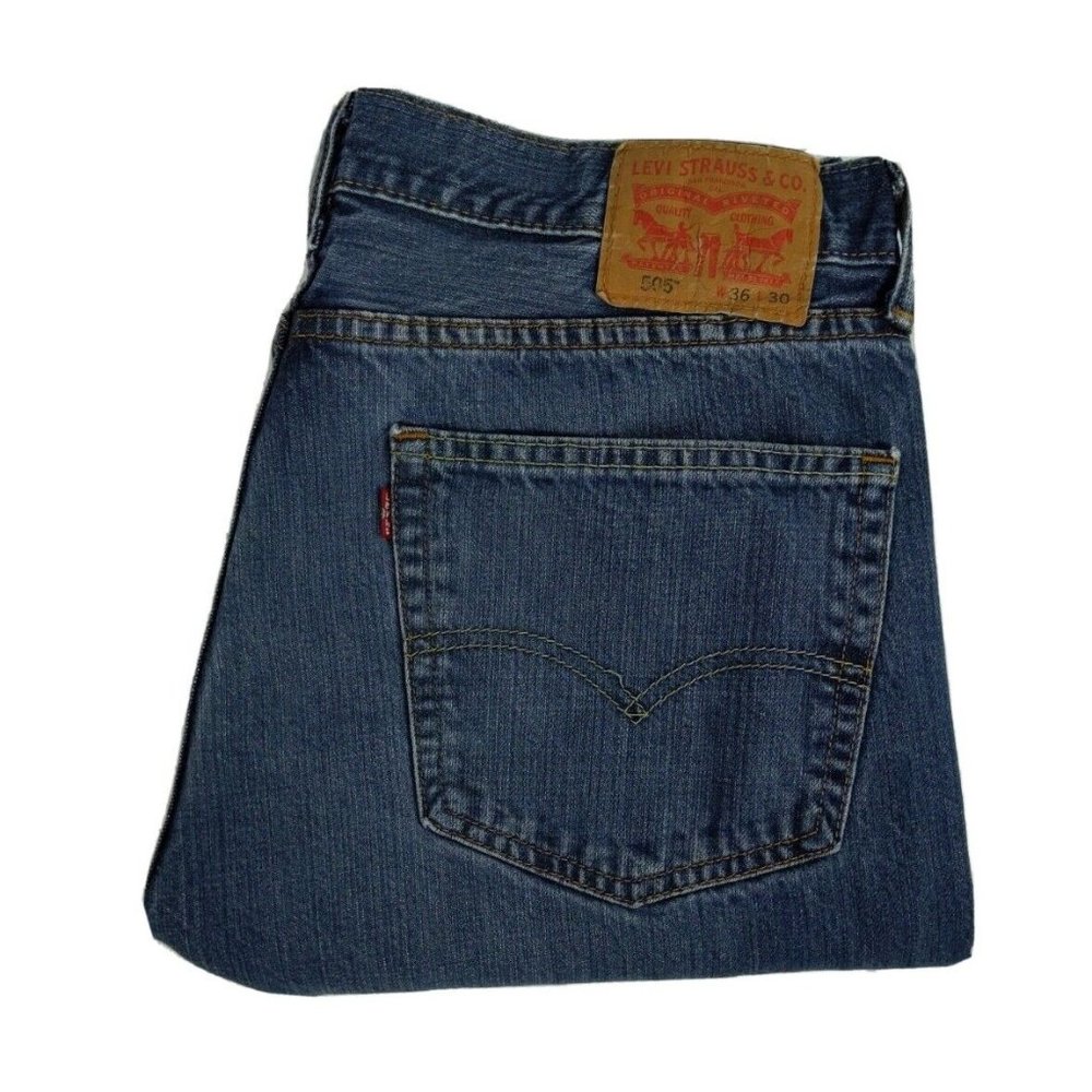Levi's 505 Men's Jeans Size 36x30 Regular Fit Blue Heavily Distressed Denim